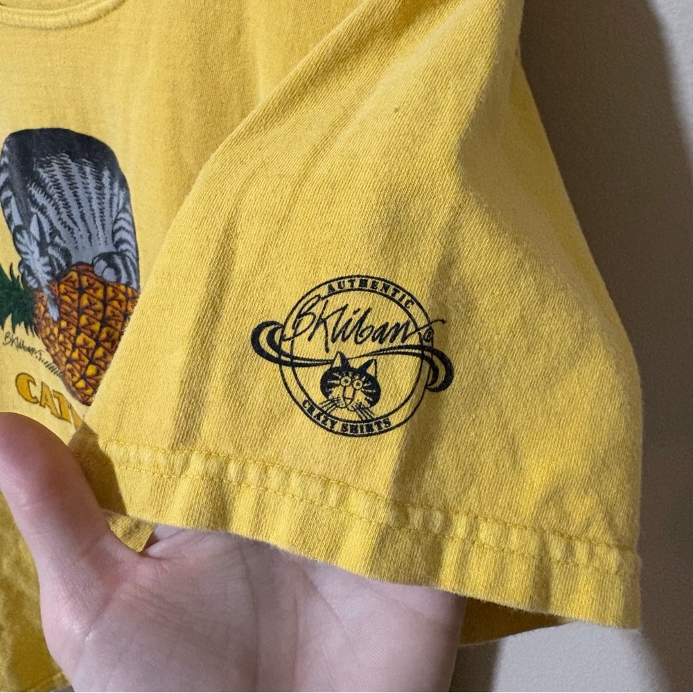 Women’s Large Crazy Shirts Hawaii Yellow B. Kliban Pineapple Cat Y2K T-shirt - Picture 3 of 5